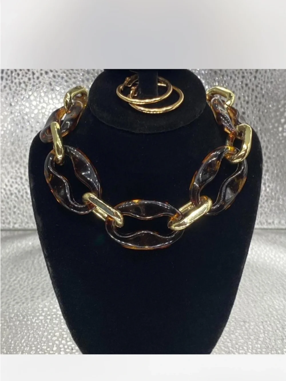 Southwestern **^ Gold / Amber ^^^ Chunky Link Necklace / Hoop Earrings *** - Picture 7 of 9